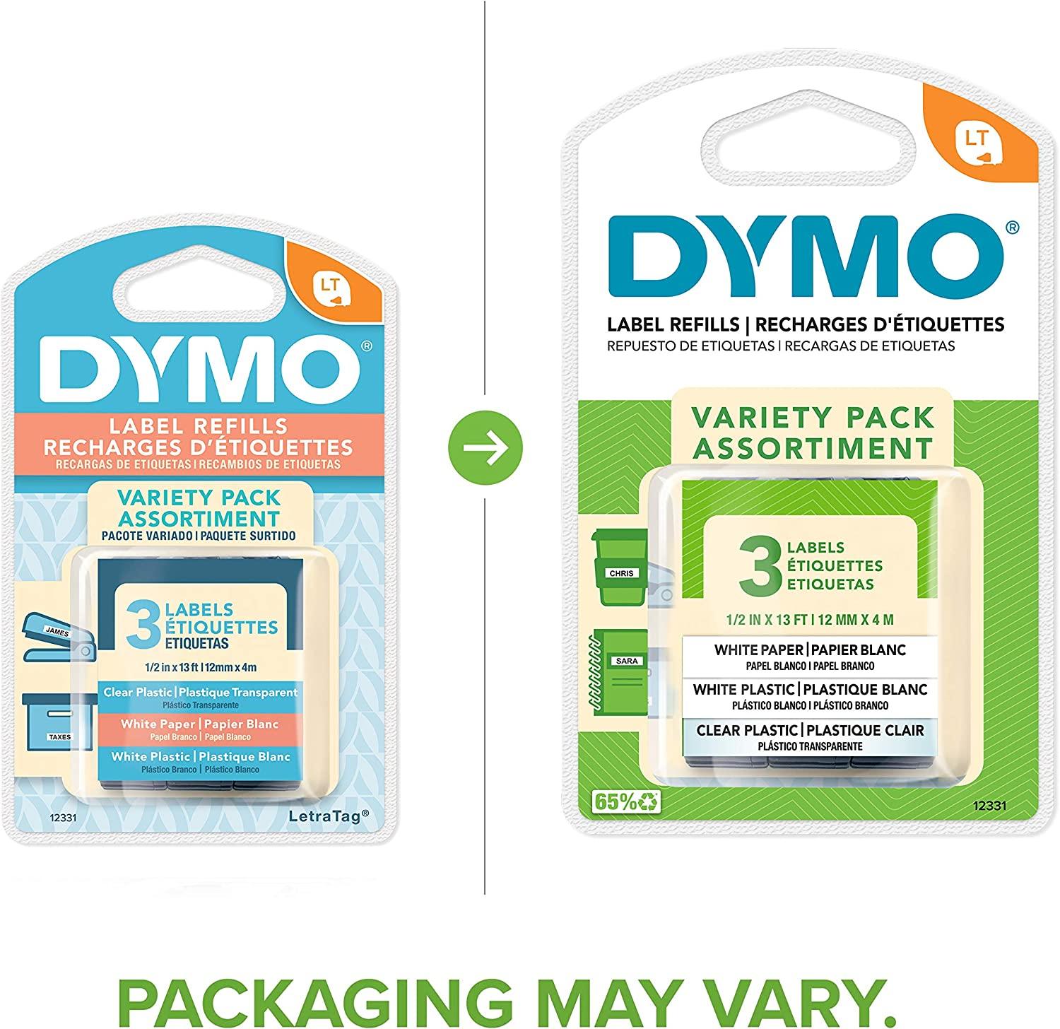 Dymo 12331 LetraTag 3pk Tape Paper/White/Clear Plastic