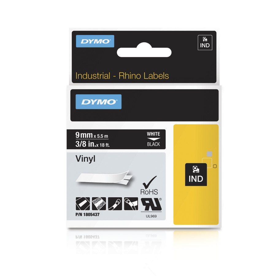 1x Ribbon Cassette vinyl 9mm white black for Dymo 1805437 