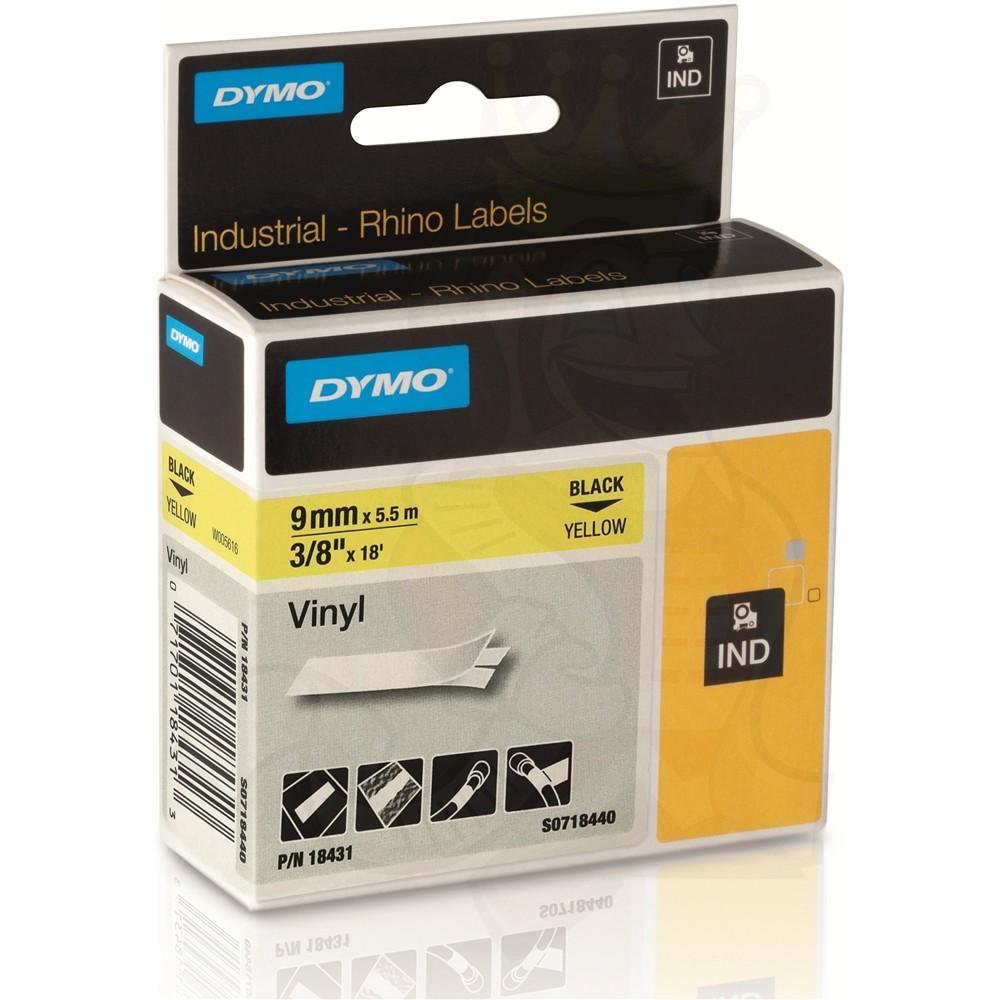 1PK 18431 IND Vinly Label Tape for Dymo Rhino 1000 4200 Black on Yellow 3/8" 