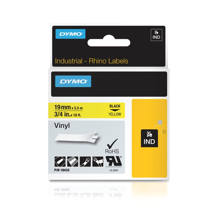 3PK 18433 Black on Yellow Vinyl Label 3/4" for DYMO RHINO 4200 5200 6000 Printer 
