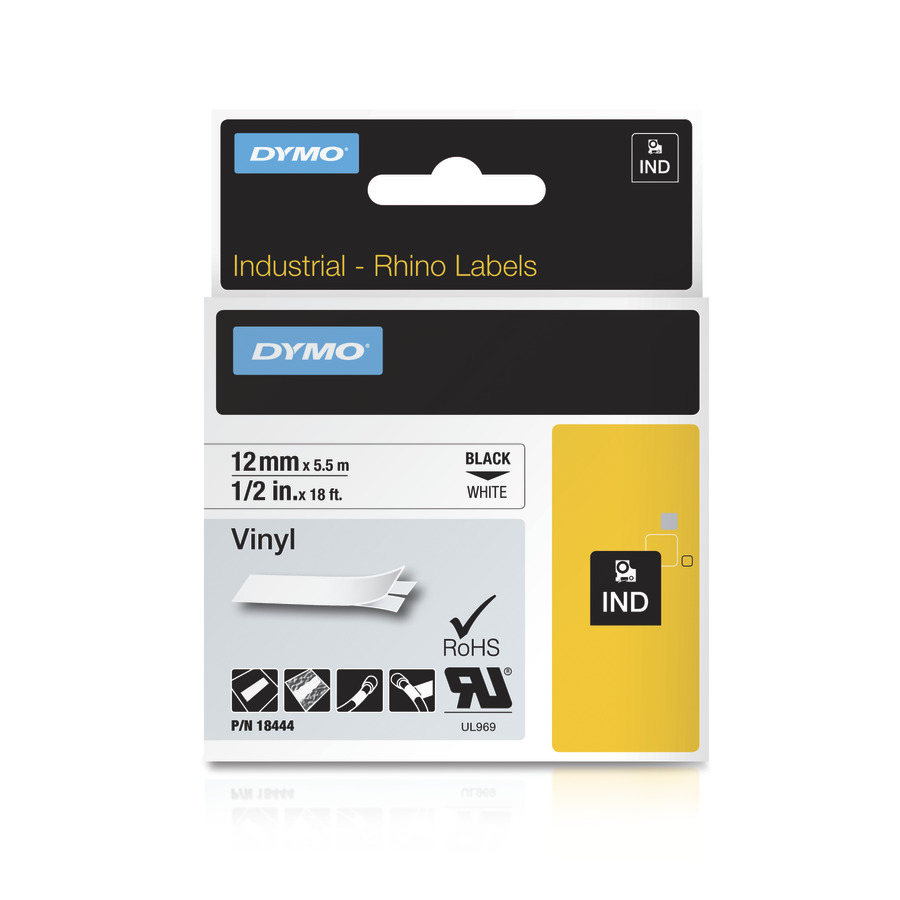 10PK 1/2" Black on White IND Polyester Label Tape 18483 For DYMO Rhino PRO 1000 