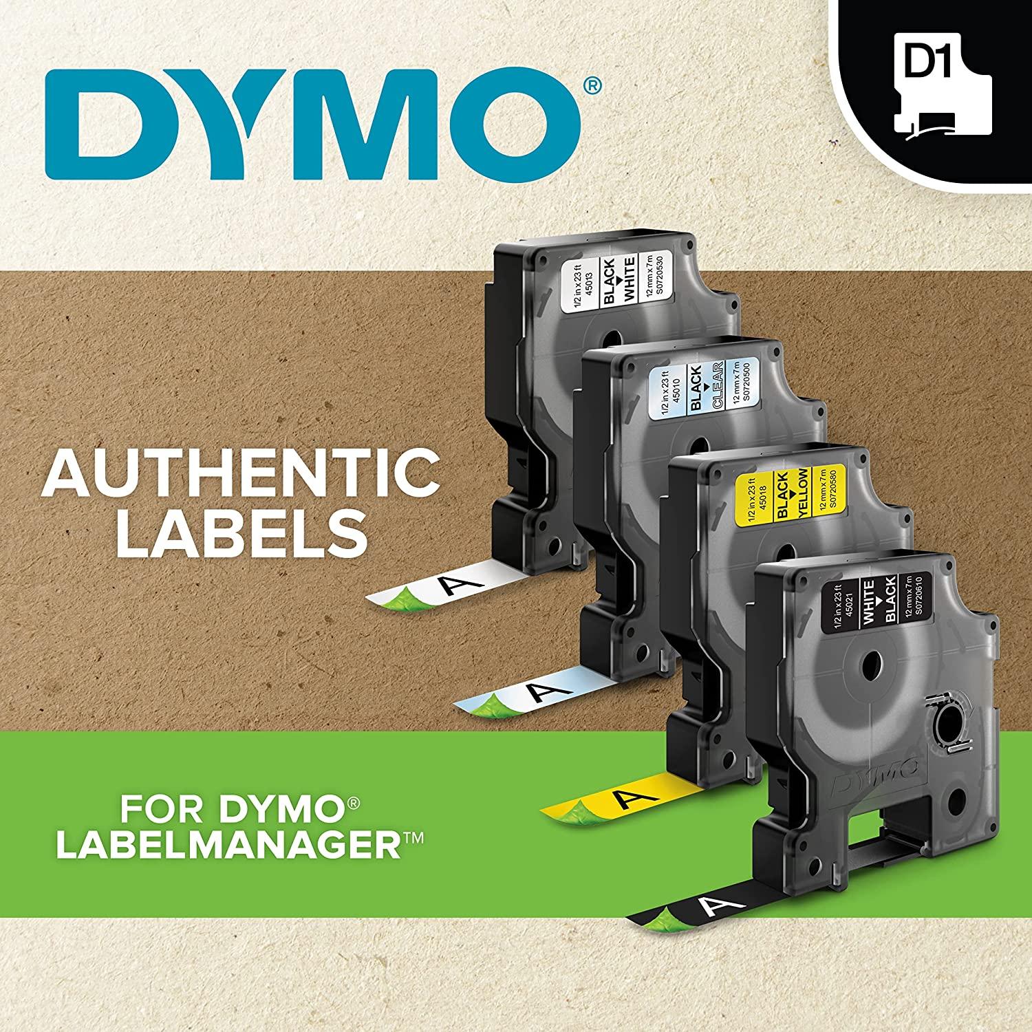 Dymo 1978364 D1 Permanent Label Tape Black on White 1/2