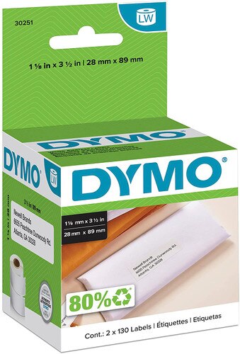 DYMO 30251 LabelWriter Address Labels 30251 1 18 x 3 12 White 130