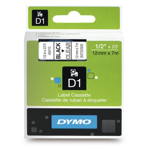 Dymo d1 Standard Labels Black Print on Clear Tape 1/2 x 23', Compatible  with Label Manager and Label Writer