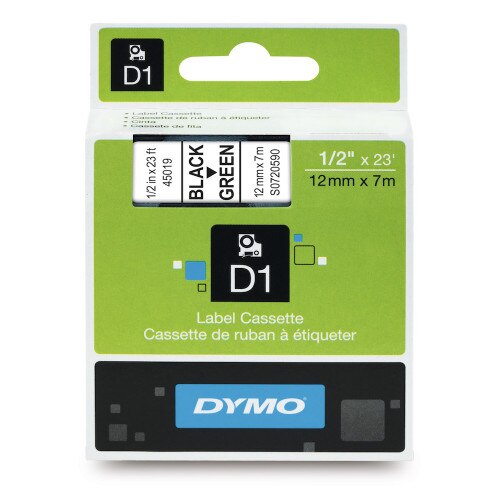 Dymo 45019 D1 Label Black on Green