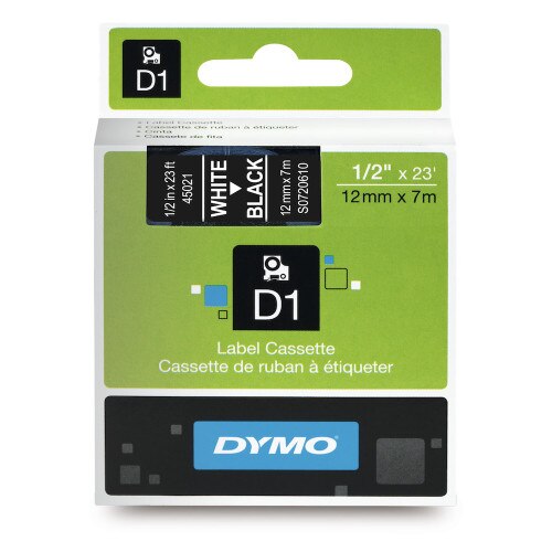 Dymo 45021 D1 Label White on Black