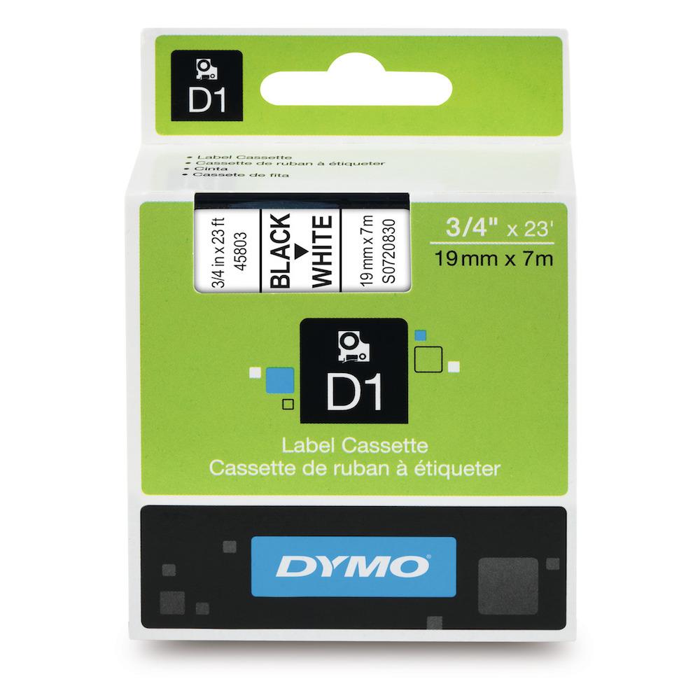 Dymo 45803 D1 Label Tape Black on White 3/4