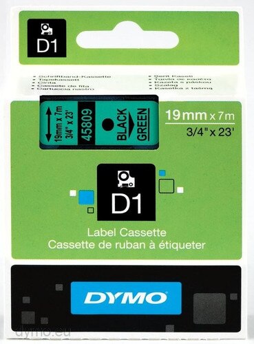Dymo 45809 D1 Label Black on Green